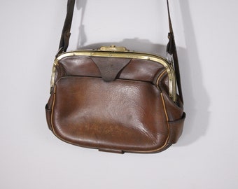 Antique French leather ticket master bag, ca 1910 - 1930s crossbody purse, vintage saddle leather hunters bag