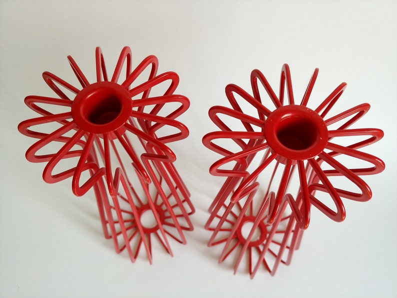 1990s Ikea Tradig Red Metal Wire Candlestick Holders Ehlen Johansson Scandinavian Design Pair image 4