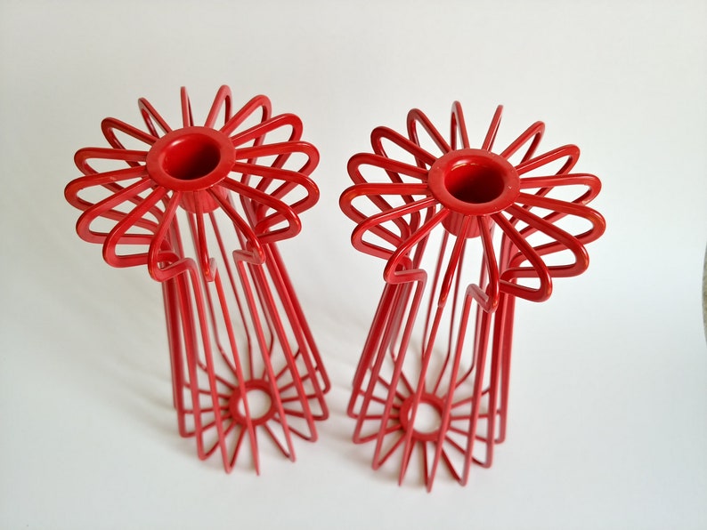 1990s Ikea Tradig Red Metal Wire Candlestick Holders Ehlen Johansson Scandinavian Design Pair image 2