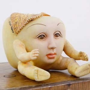 Vintage 'apple boy' surrealist sculpture by Ismael Franco, ceramic surreal art figure image 1