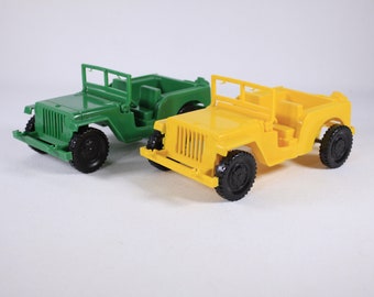 Vintage plastic Jeep Toy Willys jeep made in Canada CHOOSE Yellow or Green ca 1980s