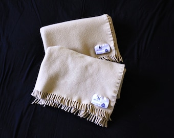 Vintage 100% Merino wool lap blanket PAIR,  Waverley Australian made lapghans, fine beige oatmeal fall blanket, picnic blanket