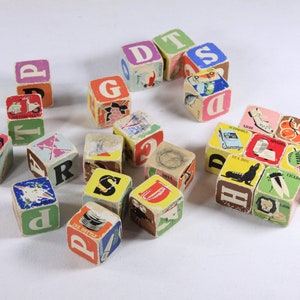 1960s mcm retro Picture Cubes AS IS, WB 260 made in China, alphabet blocks animals items spelling words reading teaching aid image 7