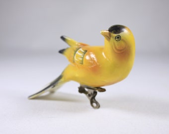 vintage ceramic bird ornament Goldfinch, Japan porcelain Clip-on yellow Bird Ornament figurine, Christmas tree decor, Plant ornament