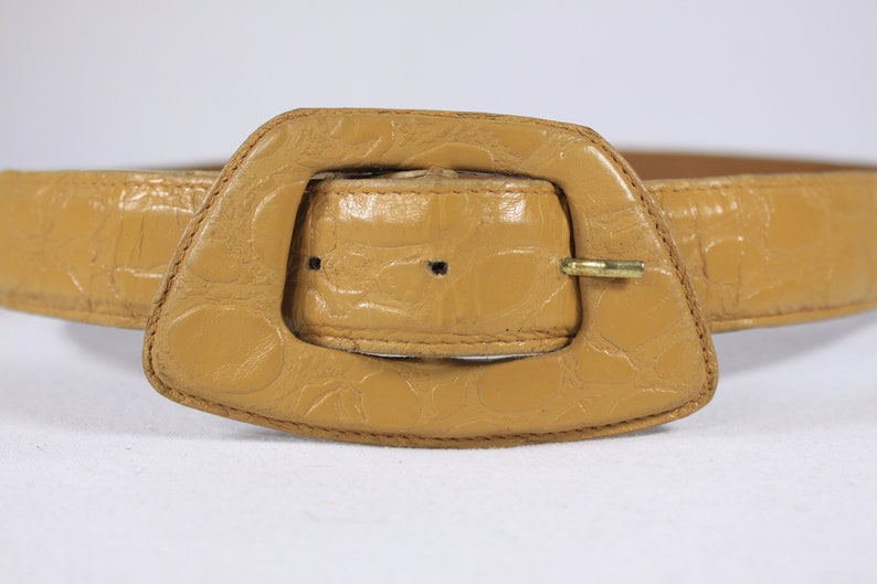 1970s caramel brown leather belt 33 size Large, vintage Ceinture EMMANUEL belt patterned atomic 1970s ladies belt, genuine leather belt image 8