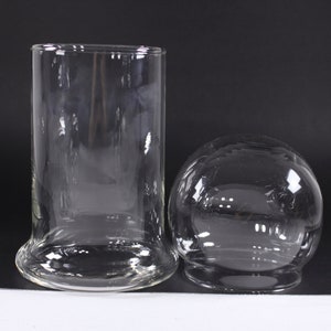 Set of 2 MCM glass storage jars, modernist Scandi blow mold vase decanters image 7