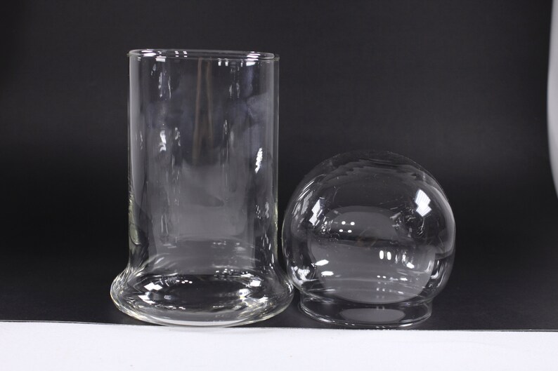Set of 2 MCM glass storage jars, modernist Scandi blow mold vase decanters image 7