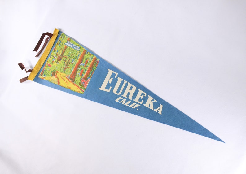 Vintage 26 NEON Eureka California felt pennant, redwood forest tourist souvenir, travel outdoor hiking souvenir image 2