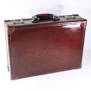 Vintage Pointer chestnut brown Patent Leather briefcase, luxury men's work laptop storage case, business briefcase image 4