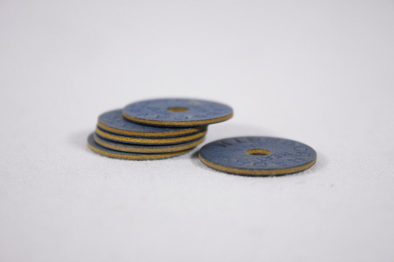Set of 6 WWII Canada meat rationing tokens, 1945 collectible blue board coins image 10