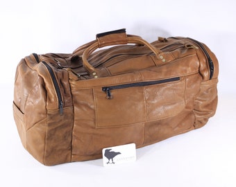 Vintage Leather Duffel Bag: 1960s Patchwork Weekender Luggage