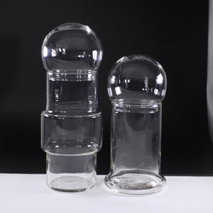 Set of 2 MCM glass storage jars, modernist Scandi blow mold vase decanters image 1