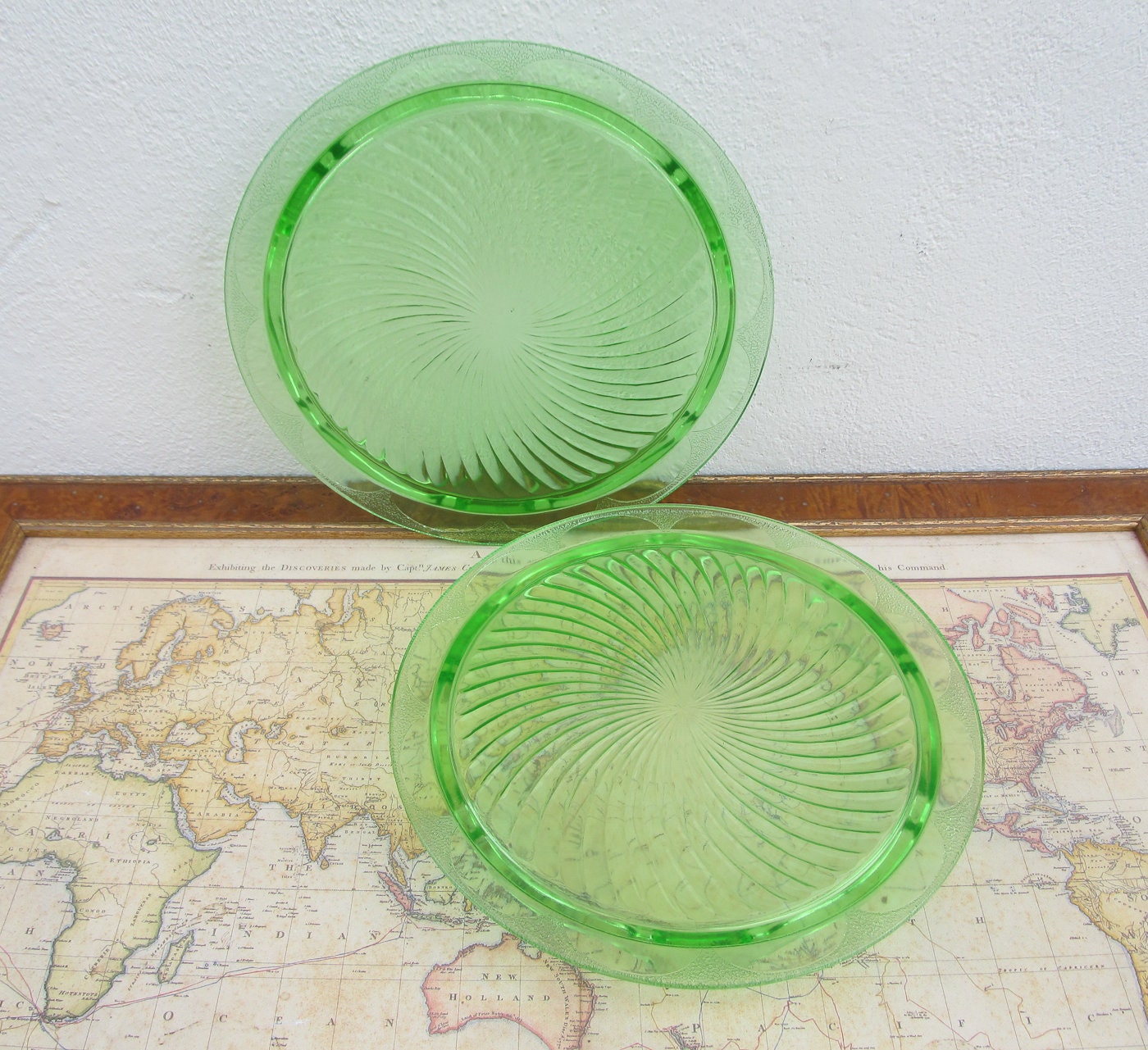 Uranium glass cake stand green vaseline glass cake plate Etsy