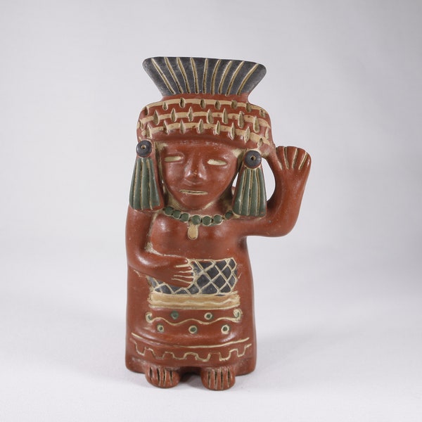 Vintage small Mexican Terracotta planter sculpture, Inca / Maya / Aztec style herb planter, pen holder