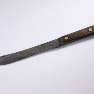 Antique Carbon steel butchers knife, full tang wood handled chefs blade, Vintage wood handle chefs knife image 9
