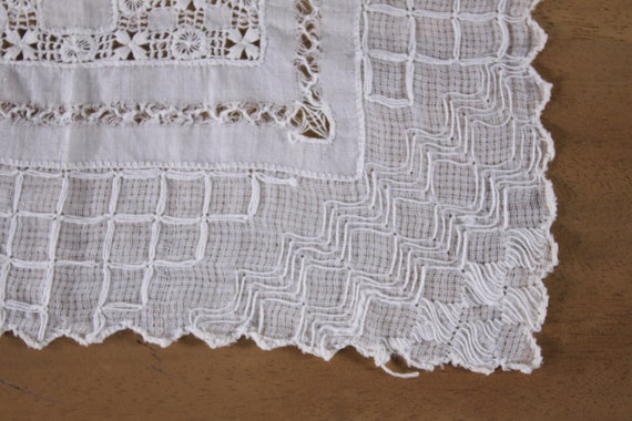 Vintage soft cotton handkerchief, drawn thread / … - image 6