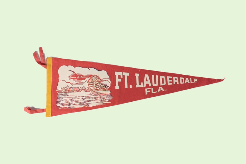 Vintage Fort Lauderdale Florida felt pennant, spring break souvenir pennant, dorm room decor flag image 8