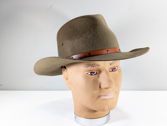 Vintage USA Made Olive Green Western Outback Safari Hat Women’s M Stetson Style Olive Green Felt Cowboy Hat 57 Cm, Outback Bushman Style  main image 4