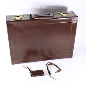 Vintage Stradellina chestnut brown Leather briefcase with keys and luggage tag, men's work laptop storage case, business briefcase image 1