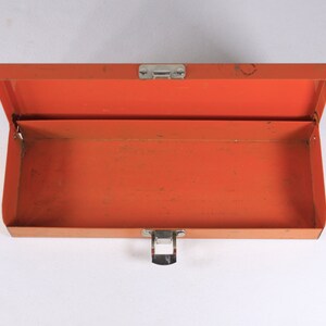 Vintage Orange metal toolbox, small parts storage organizing box, metal pencil box image 9