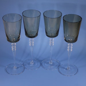 Vintage 10 tall two-tone wine glasses set of 4, smoky glass crystal or glass stemware image 8