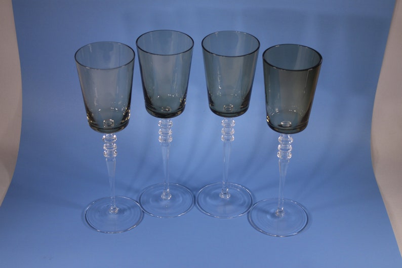 Vintage 10 tall two-tone wine glasses set of 4, smoky glass crystal or glass stemware image 8