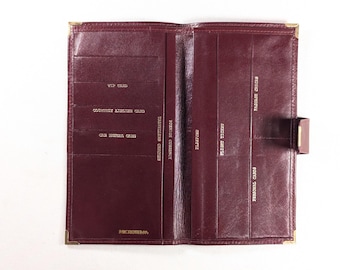 Vintage burgundy red leather travel wallet, car paper storage large travel bifold gift for men, Travel Wallet Organizer, credit card holder