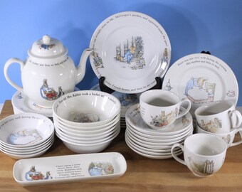 CHOOSE Vintage Wedgwood Peter Rabbit Beatrix Potter dishes Teapot, plate, cereal bowl, sandwich tray, mug, teacup and saucer