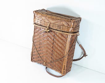 Bolso de caja de mimbre Ifugao filipino vintage, cesta de recolección Vintage Pasiking Sangi