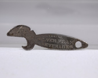 1940s Drink Silver Foam Beverages antique church key beer bottle opener