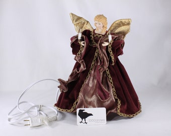 1998 Animated 13" Angel porcelain tree top in retail box, illuminated Christmas tree topper, moving angel