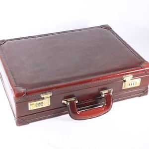Vintage Pointer chestnut brown Patent Leather briefcase, luxury men's work laptop storage case, business briefcase image 1