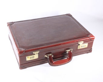 Vintage Pointer chestnut brown Patent Leather briefcase, luxury men's work laptop storage case, business briefcase