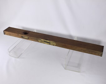 Antique 30" 1872 Stanley Rule & Level Co Wood + brass spirit level, vintage hardware tool, classic carpentry construction tools