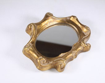 Vintage small Italian scroll frame gilt wood mirror, scroll design picture frame