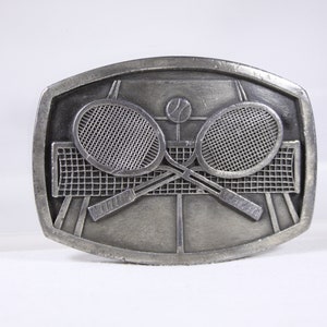 Vintage Tennis belt buckle, open double tournament belt buckle, heavy solid metal buckle Indiana metal craft S98 c 1977 image 1