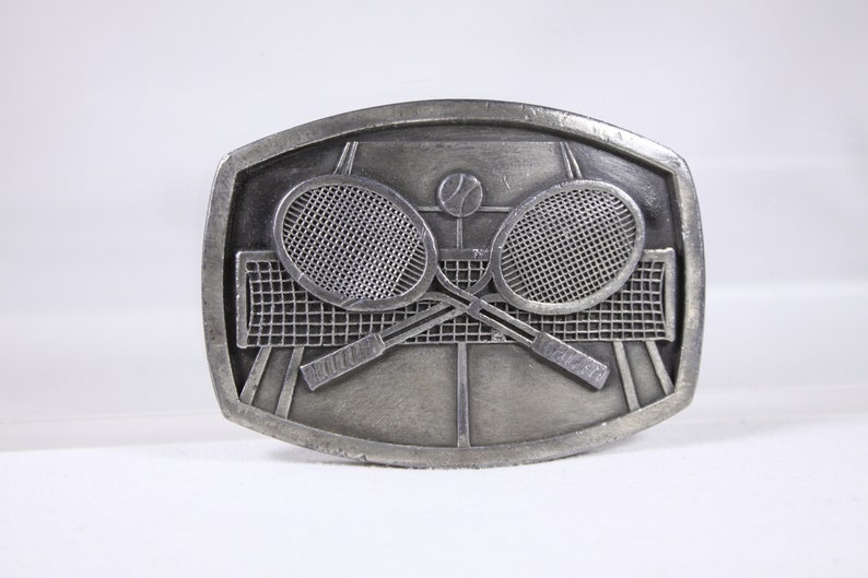 Vintage Tennis belt buckle, open double tournament belt buckle, heavy solid metal buckle Indiana metal craft S98 c 1977 image 1