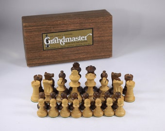 Vintage Grandmaster wooden chess set, smooth boxwood chess pieces complete set NO BOARD