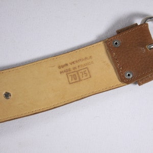 Vintage 29.5 handmade French leather belt with solid metal accents, brown South Western belt, genuine leather belt image 6