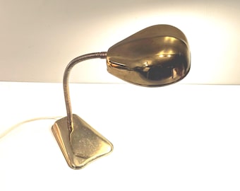 Vintage MCM Cobra Desk Lamp, Gold Tone Gooseneck adjustable table lamp