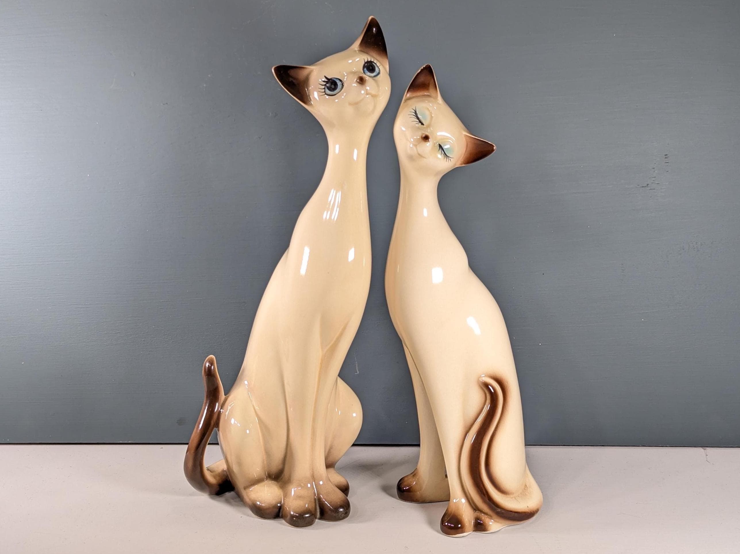 【misen2014さま】vintage figure ୨୧ ベージュ 猫ちゃん Vintage Ceramic Long Neck Siamese Cat Pair 14.5