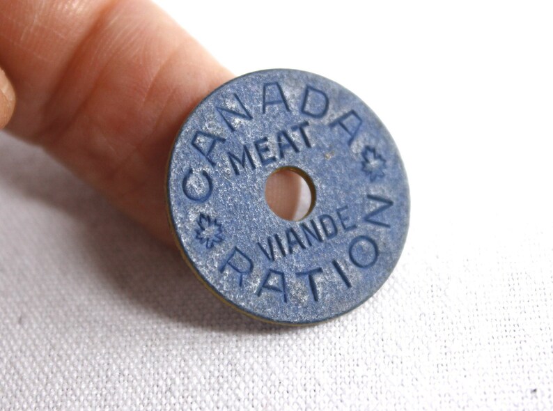 Set of 6 WWII Canada meat rationing tokens, 1945 collectible blue board coins image 3