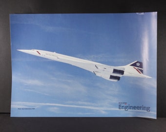 1980s British Airways Concorde travel poster 11.5 x 16.5" photo enlargement, vintage BA engineering airline advertisement