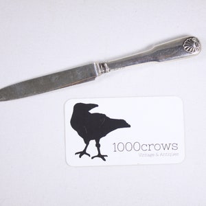 Antiguo cuchillo o abrecartas danés de plata de 1913, pequeño cuchillo de plata con mango con motivo de concha