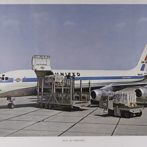 1960s - 1970s United Airlines Douglas DC-8F Jet Freighter airplane travel poster 16x20&quot;, vintage airline advertisement, aircraft wall art