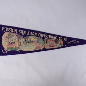 Vintage 27 Mission San Juan Capistrano California tourist souvenir pennant, dorm room decor flag image 2