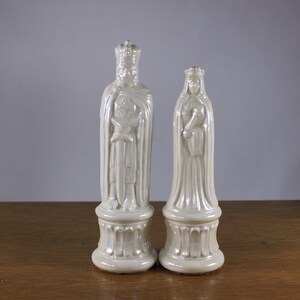 PAIR 66.5 Medieval King and Queen wedding cake toppers pearlescent porcelain, vintage large ceramic chess pieces image 3