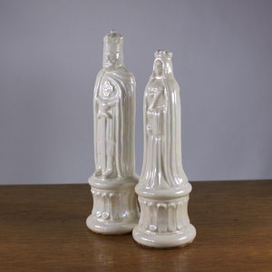 PAIR 66.5 Medieval King and Queen wedding cake toppers pearlescent porcelain, vintage large ceramic chess pieces image 5