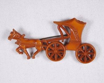 1940s celluloid horse drawn buggy brooch by Nicholas Barbieri pat 133191