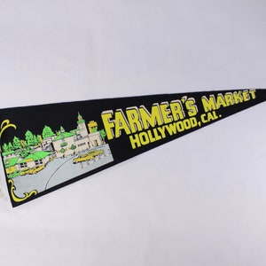 Vintage 27 NEON Hollywood Farmers Market pennant green yellow, vintage travel tourist souvenir image 1